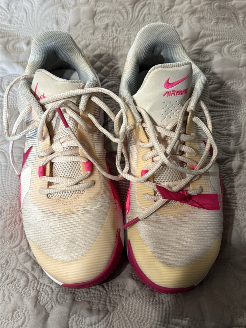 Nike Women's Cream and Pink Athletic Sneakers Air Max Style